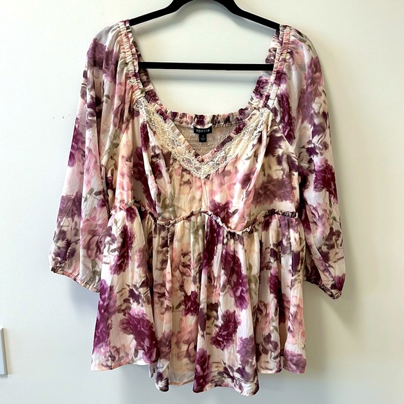 Torrid • Babydoll Crinkle Chiffon Blouson Sleeve Top • Sz 1X (14-16) • NWT!! - Picture 1 of 9